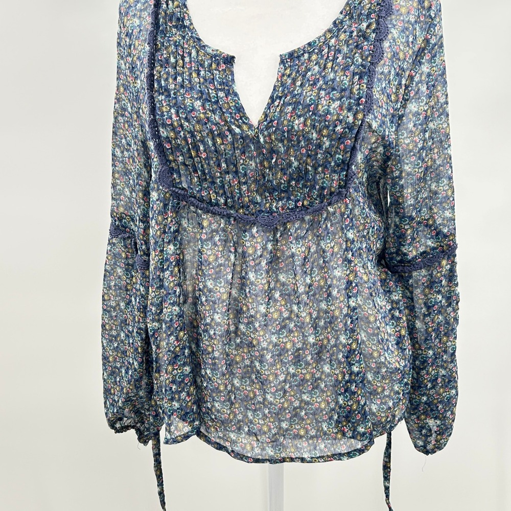 American Rag Boho Floral Peasant Blouse Sheer Lace Trim Cottagecore S Peasant - Picture 4 of 13